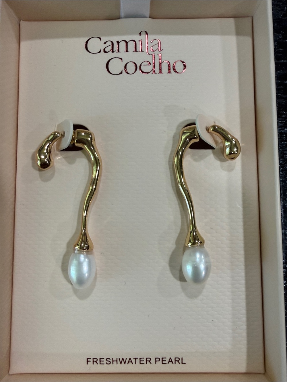 Camila Coelho Gold Sculptural Pearl Drop Earrings - White